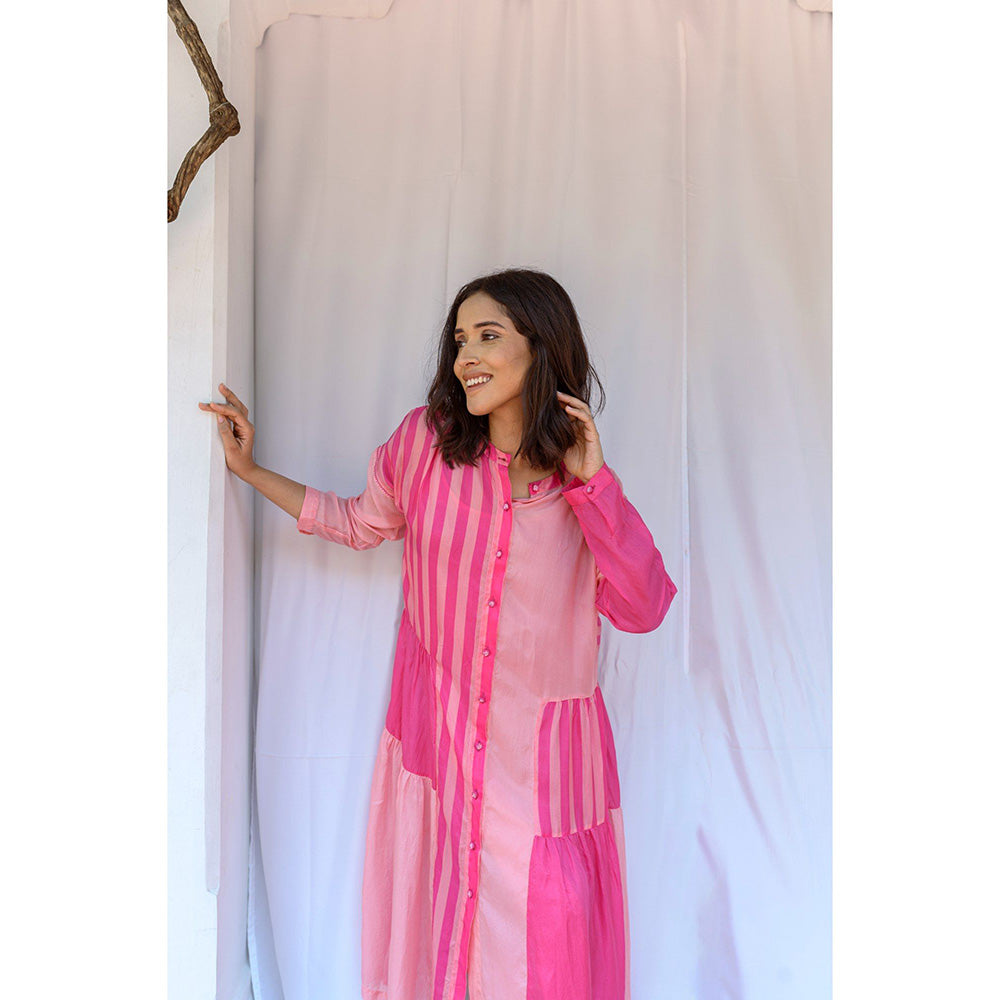 AYAKA Mila Pink Color Blocked Midi Dress with Slip (Set of 2)
