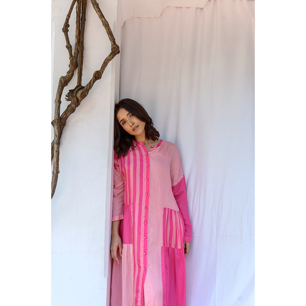 AYAKA Mila Pink Color Blocked Midi Dress with Slip (Set of 2)