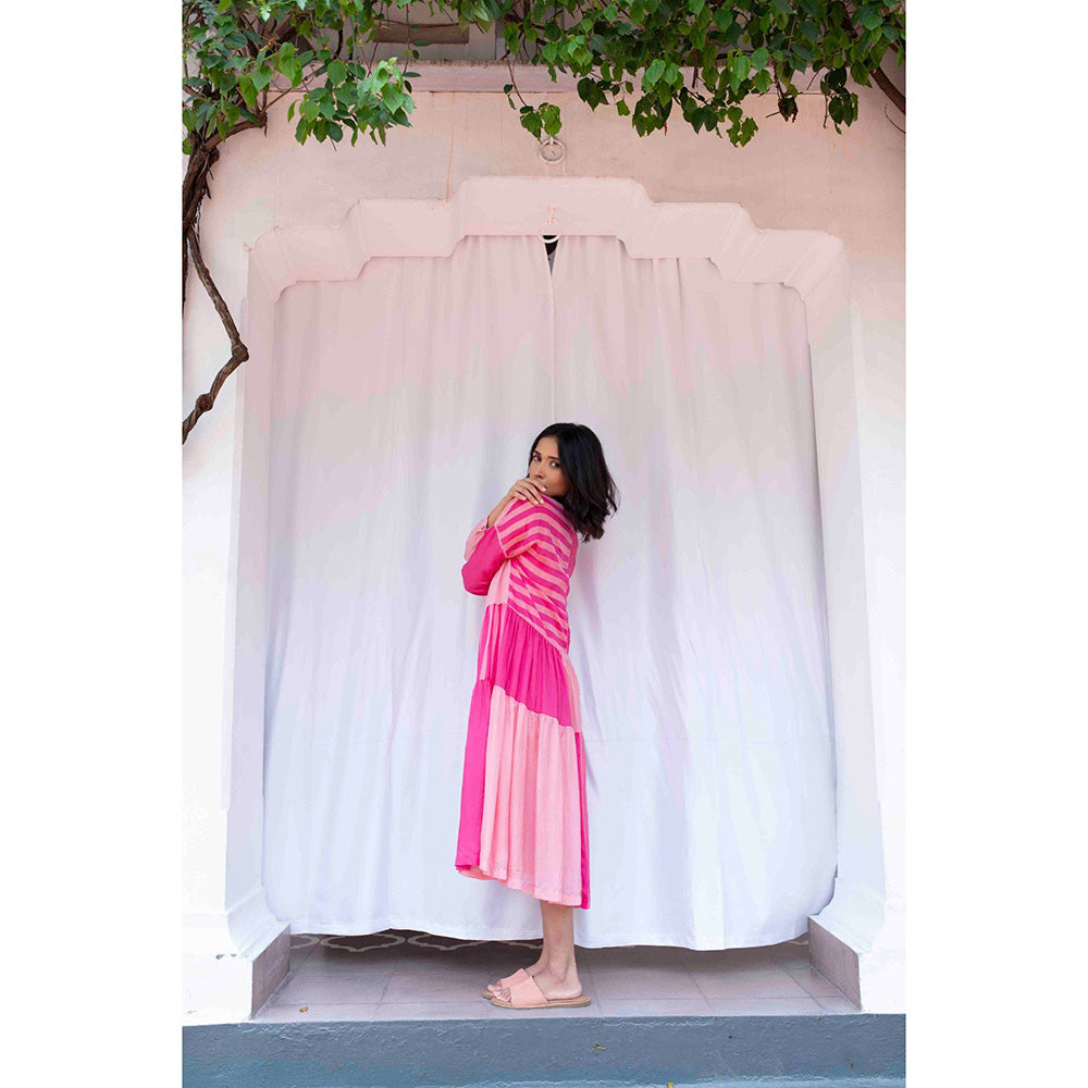 AYAKA Mila Pink Color Blocked Midi Dress with Slip (Set of 2)