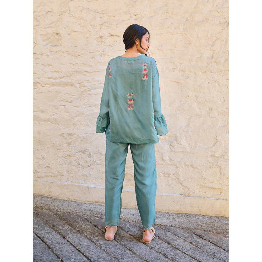 AYAKA Pearl Teal Pin Tuck Shirt