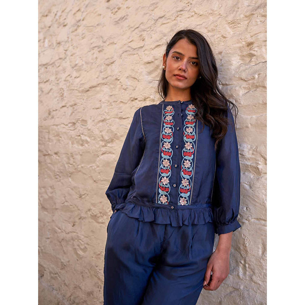 AYAKA Joy Embroidered Navy Blue Top