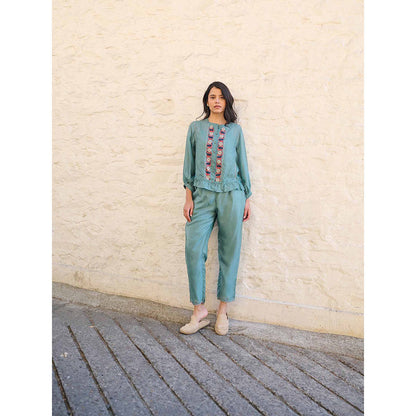 AYAKA Joy Embroidered Teal Top