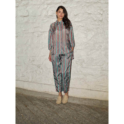 AYAKA Gwen Teal Stripes Shirt