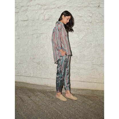 AYAKA Gwen Teal Stripes Shirt