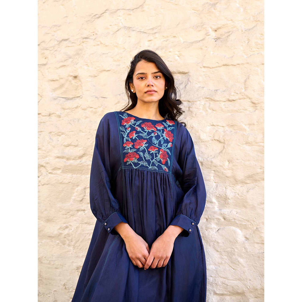 AYAKA Linda Navy Blue Panel Midi Dress with Inner (Set of 2)