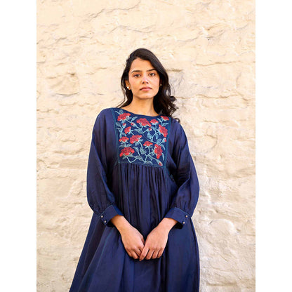 AYAKA Linda Navy Blue Panel Midi Dress with Inner (Set of 2)
