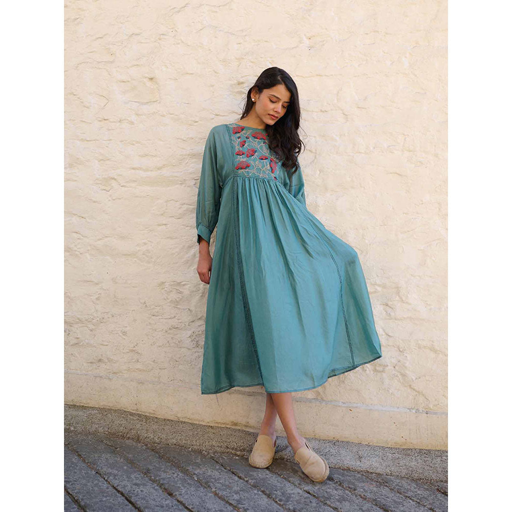 AYAKA Linda Teal Panel Midi Dress with Inner (Set of 2)