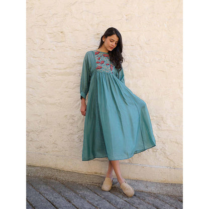 AYAKA Linda Teal Panel Midi Dress with Inner (Set of 2)