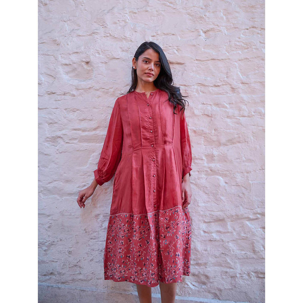 AYAKA Ethel Rust Block Printed Midi Dress with Inner (Set of 2)