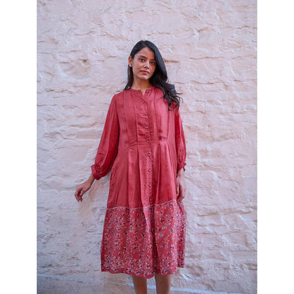 AYAKA Ethel Rust Block Printed Midi Dress with Inner (Set of 2)