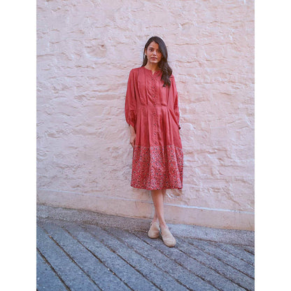 AYAKA Ethel Rust Block Printed Midi Dress with Inner (Set of 2)