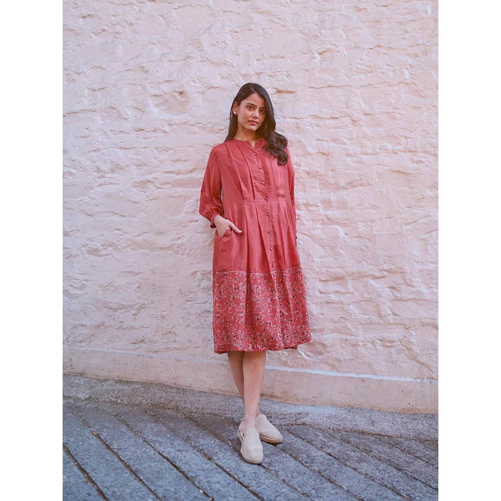 AYAKA Ethel Rust Block Printed Midi Dress with Inner (Set of 2)