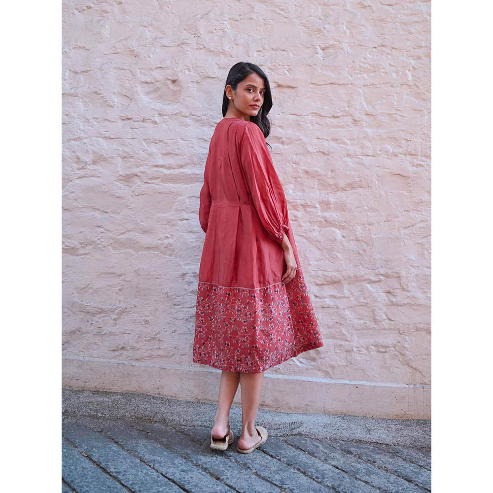 AYAKA Ethel Rust Block Printed Midi Dress with Inner (Set of 2)