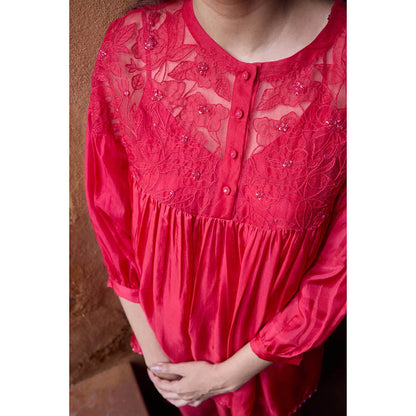 AYAKA Polly Red Hand Embordered Top (Set of 2)