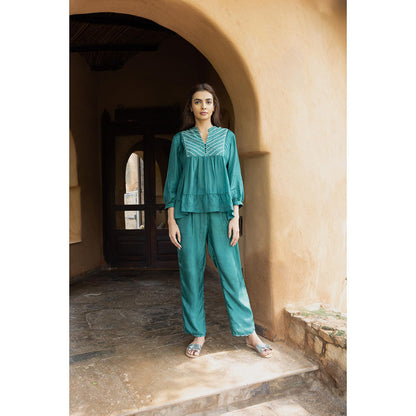AYAKA Cara Green Hand Embordered Top