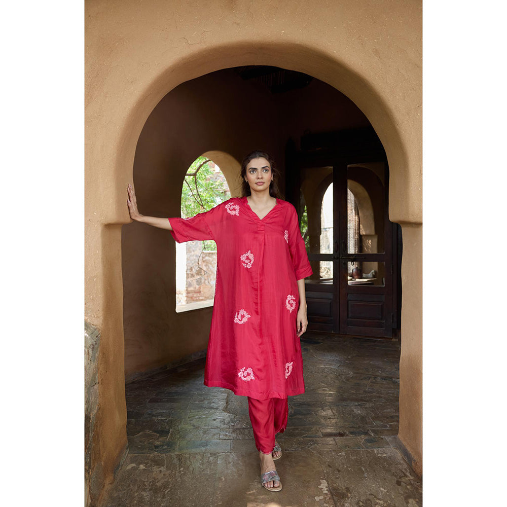 AYAKA Paco Red Embroidered Floral Tunic (Set of 2)