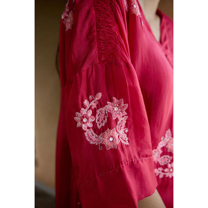 AYAKA Paco Red Embroidered Floral Tunic (Set of 2)