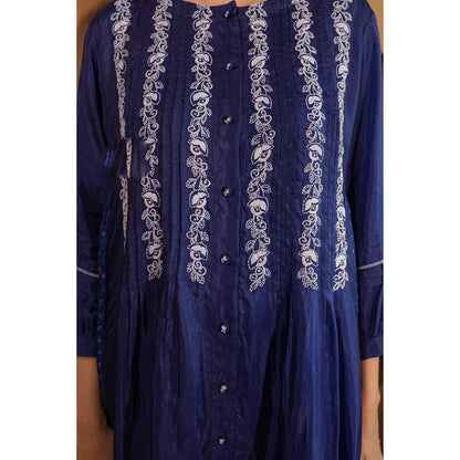 AYAKA Osho Blue Front Open Pintuck Dress