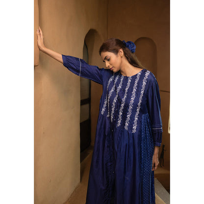 AYAKA Osho Blue Front Open Pintuck Dress
