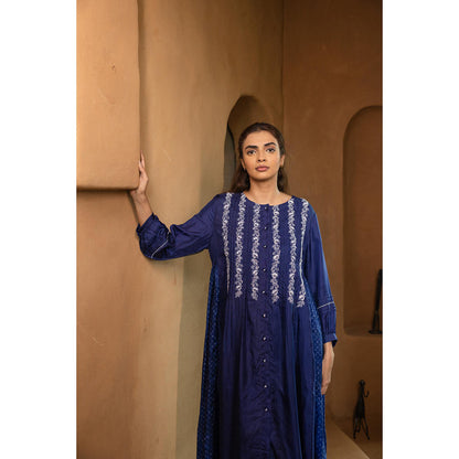 AYAKA Osho Blue Front Open Pintuck Dress