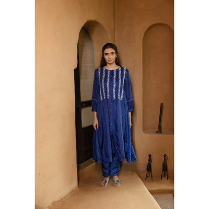 AYAKA Osho Blue Front Open Pintuck Dress