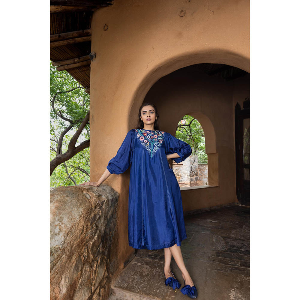 AYAKA Julian Blue Embroidered Panel Dress (Set of 2)