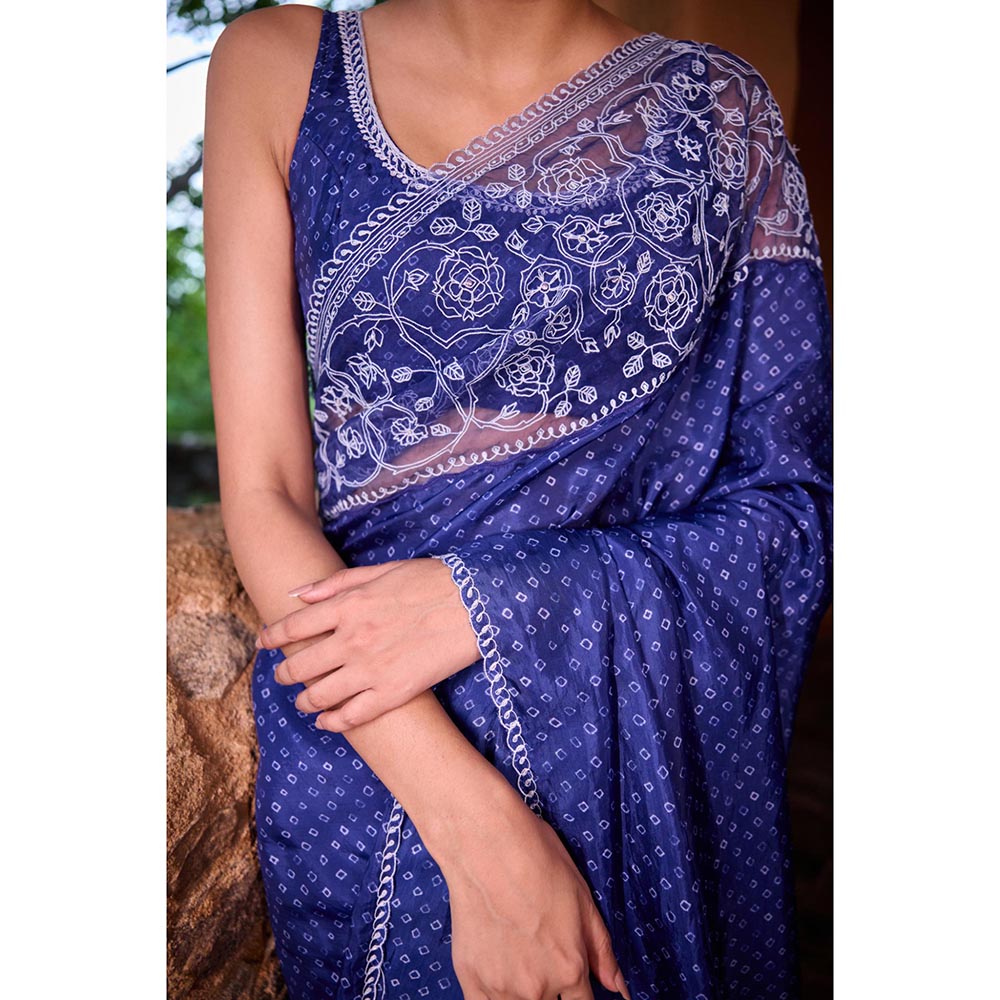 AYAKA Sleeveless Blue Hand Embroidered Blouse