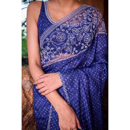 AYAKA Sleeveless Blue Hand Embroidered Blouse