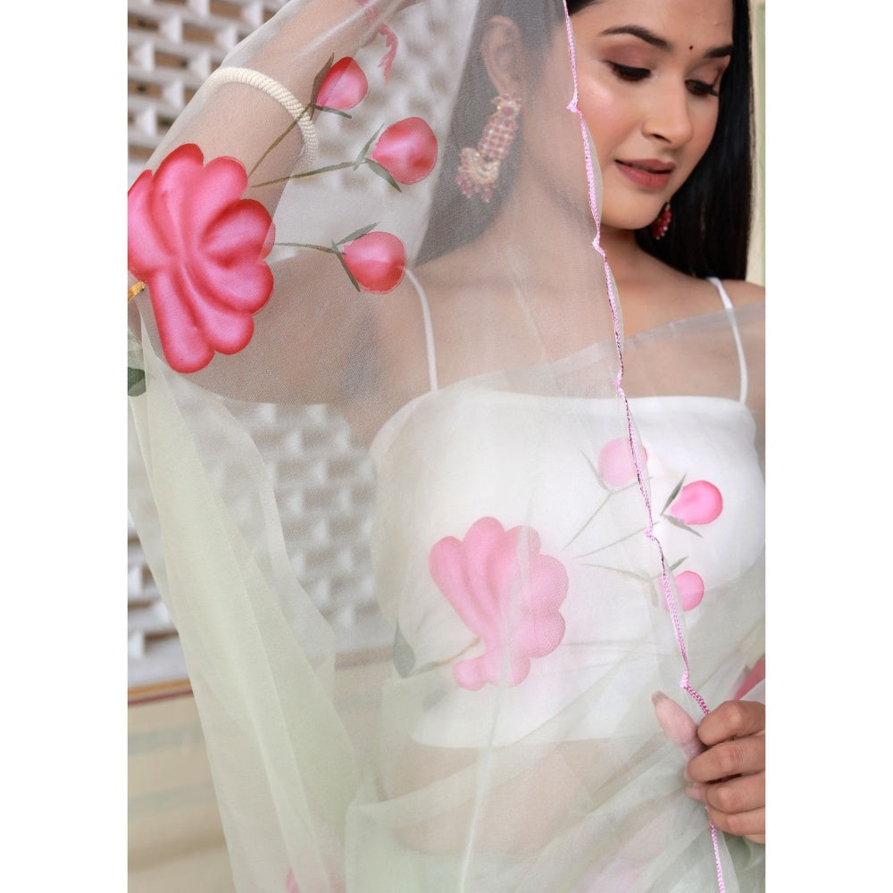 Bannhi by Priyanka Rathore Pushti Hand Painted Organza Saree without Blouse