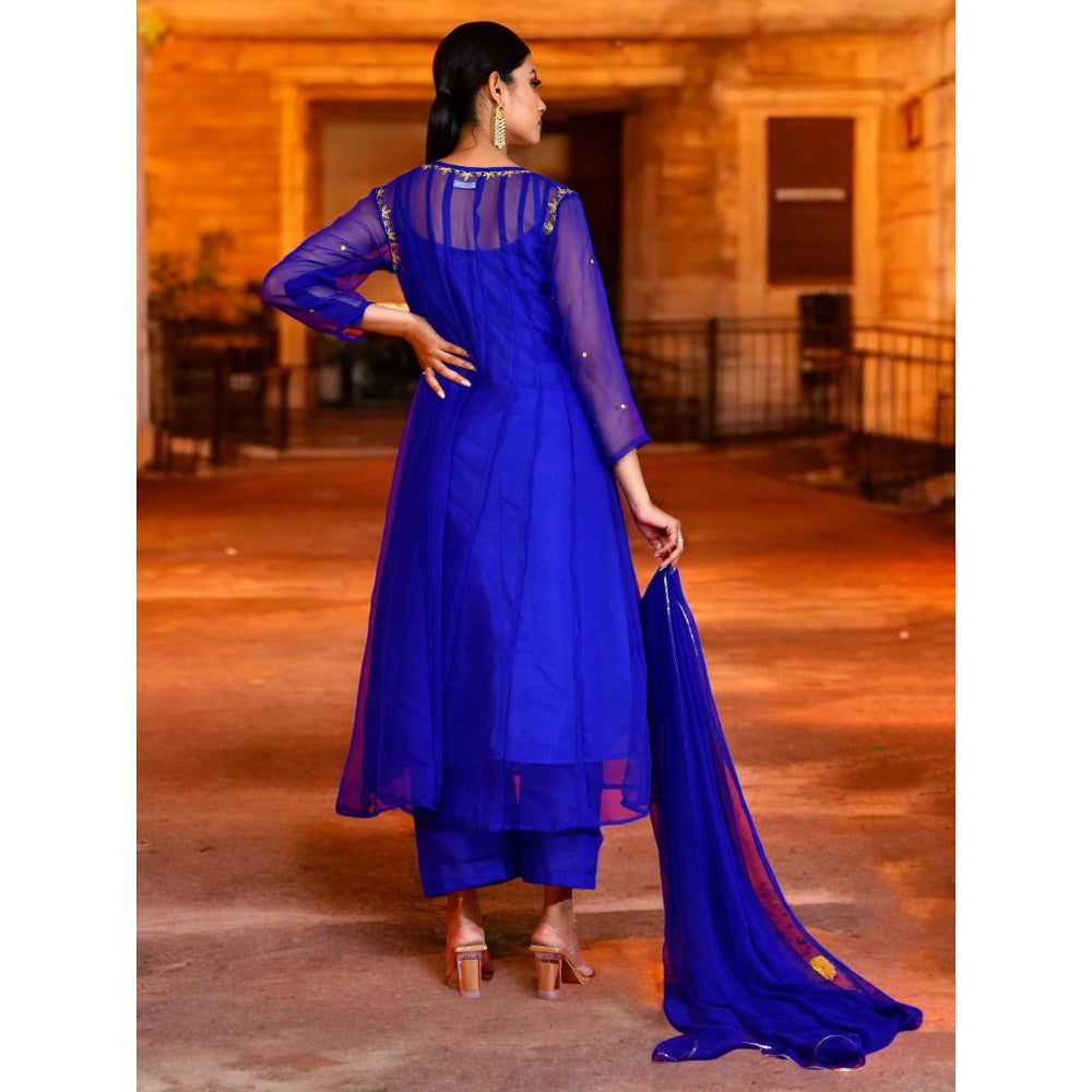 Bannhi Blue Georgette Anarkali With Pant and Dupatta