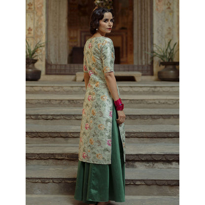 Baaro Masi Pista Green Floral Printed Palazzo Suit with Organza Dupatta (Set of 3)