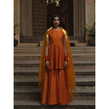 Baaro Masi Orange Brocade Sharara Suit with Organza Dupatta (Set of 3)