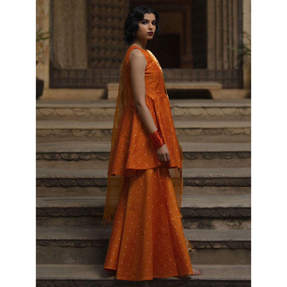 Baaro Masi Orange Brocade Sharara Suit with Organza Dupatta (Set of 3)