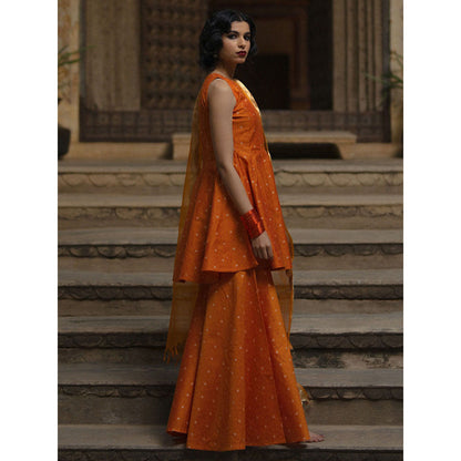 Baaro Masi Orange Brocade Sharara Suit with Organza Dupatta (Set of 3)