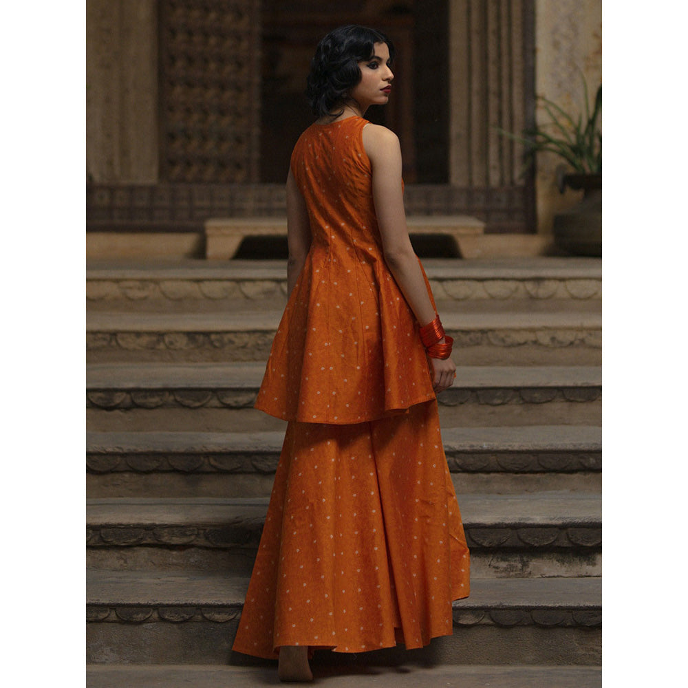 Baaro Masi Orange Brocade Sharara Suit with Organza Dupatta (Set of 3)