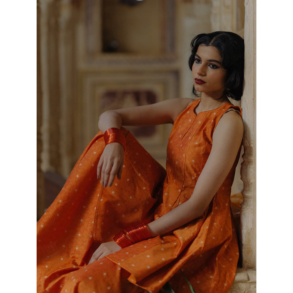 Baaro Masi Orange Brocade Sharara Suit with Organza Dupatta (Set of 3)