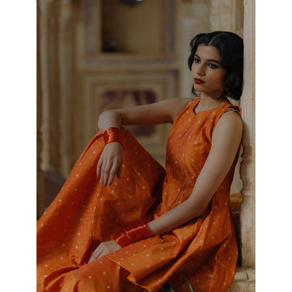 Baaro Masi Orange Brocade Sharara Suit with Organza Dupatta (Set of 3)