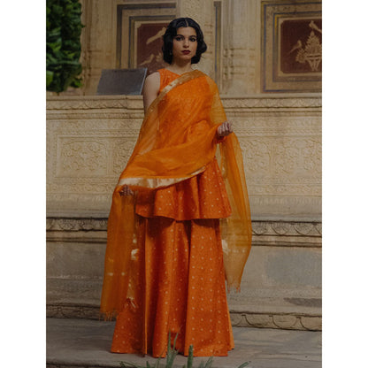 Baaro Masi Orange Brocade Sharara Suit with Organza Dupatta (Set of 3)