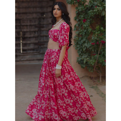 Baaro Masi Pink Modal Printed Lehnga with Organza Dupatta (Set of 3)