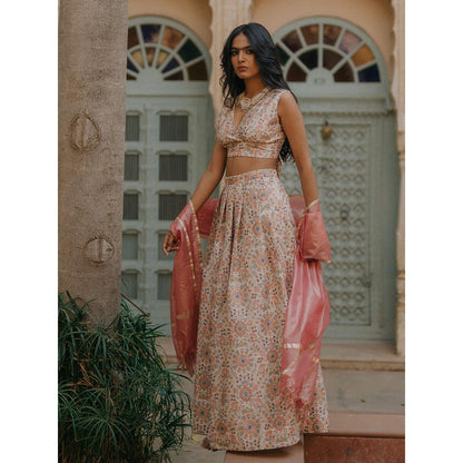 Baaro Masi Cream Embroidered Lehnga with Organza Dupatta (Set of 3)