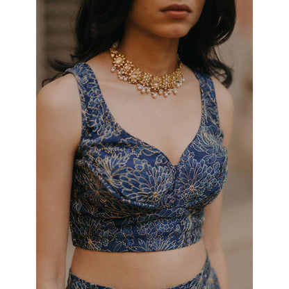 Baaro Masi Midnight Blue Embroidered Lehnga with Organza Dupatta (Set of 3)