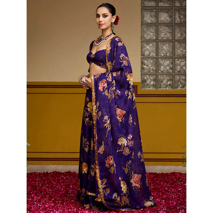 Baaro Masi Purple Floral Lehenga with Blouse and Dupatta (Set of 3)