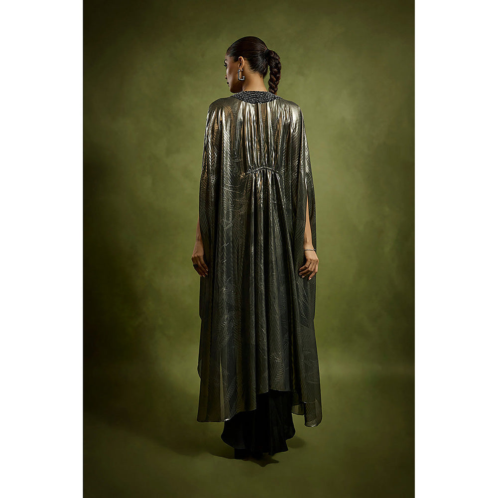 BABITA M Black Sculpted Knot Dress With An Embossed Cape (Set of 2)