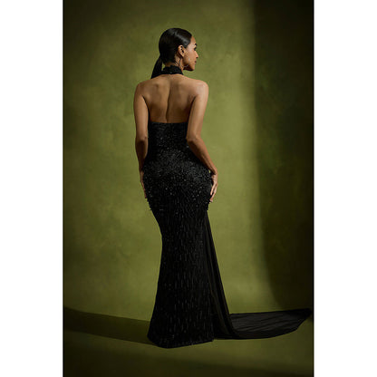 BABITA M Black Noir Tulle Fishtail Gown