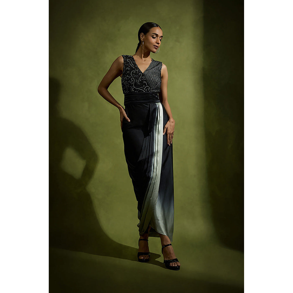 BABITA M Black Ombre Pleated Drape Gown