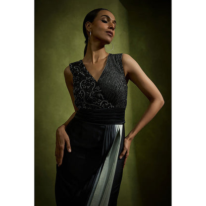 BABITA M Black Ombre Pleated Drape Gown