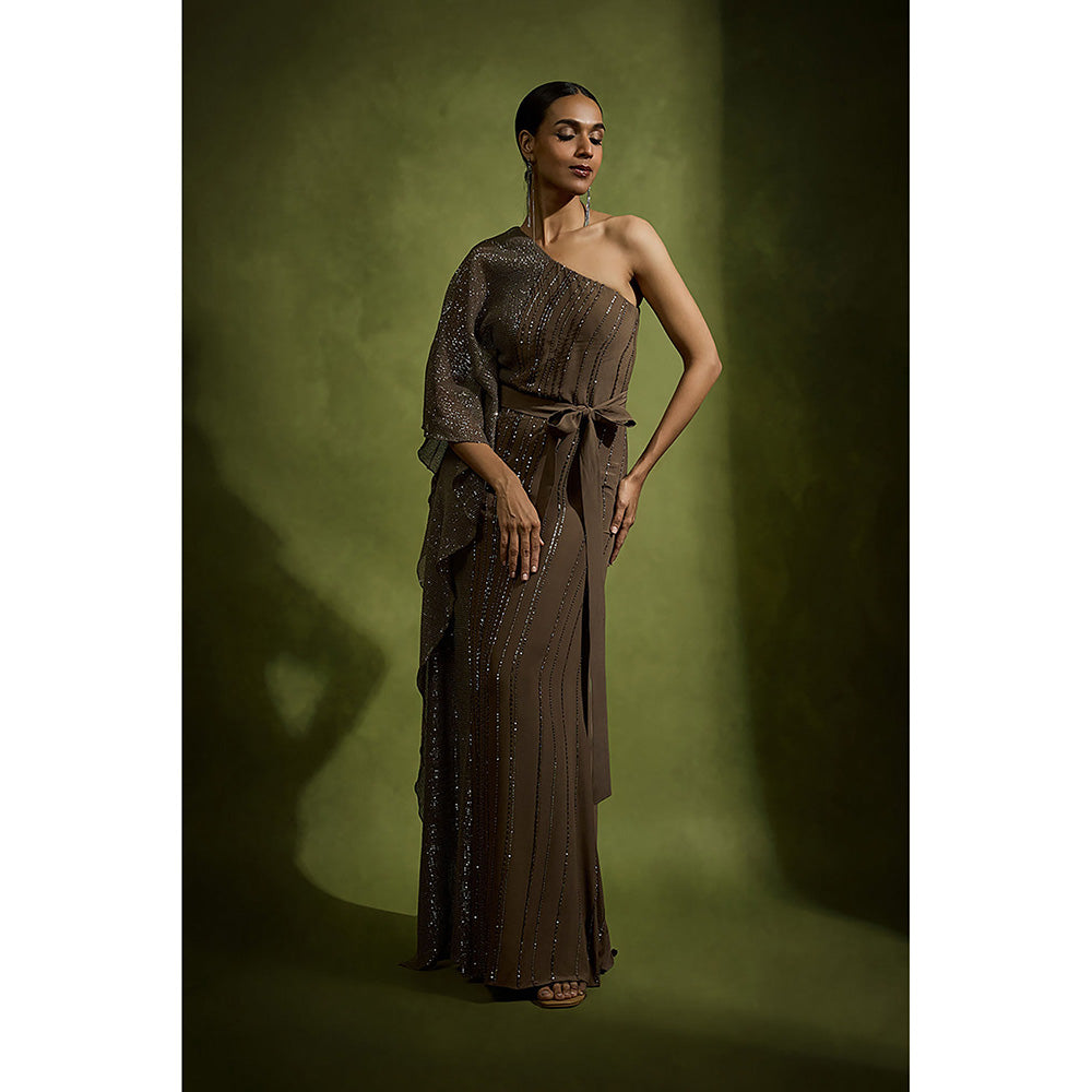 BABITA M Brown One Shoulder Gown