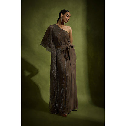 BABITA M Brown One Shoulder Gown