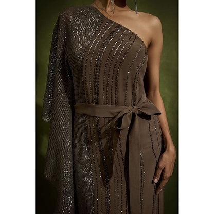 BABITA M Brown One Shoulder Gown