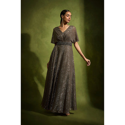 BABITA M Brown Sequin Embellished Gown